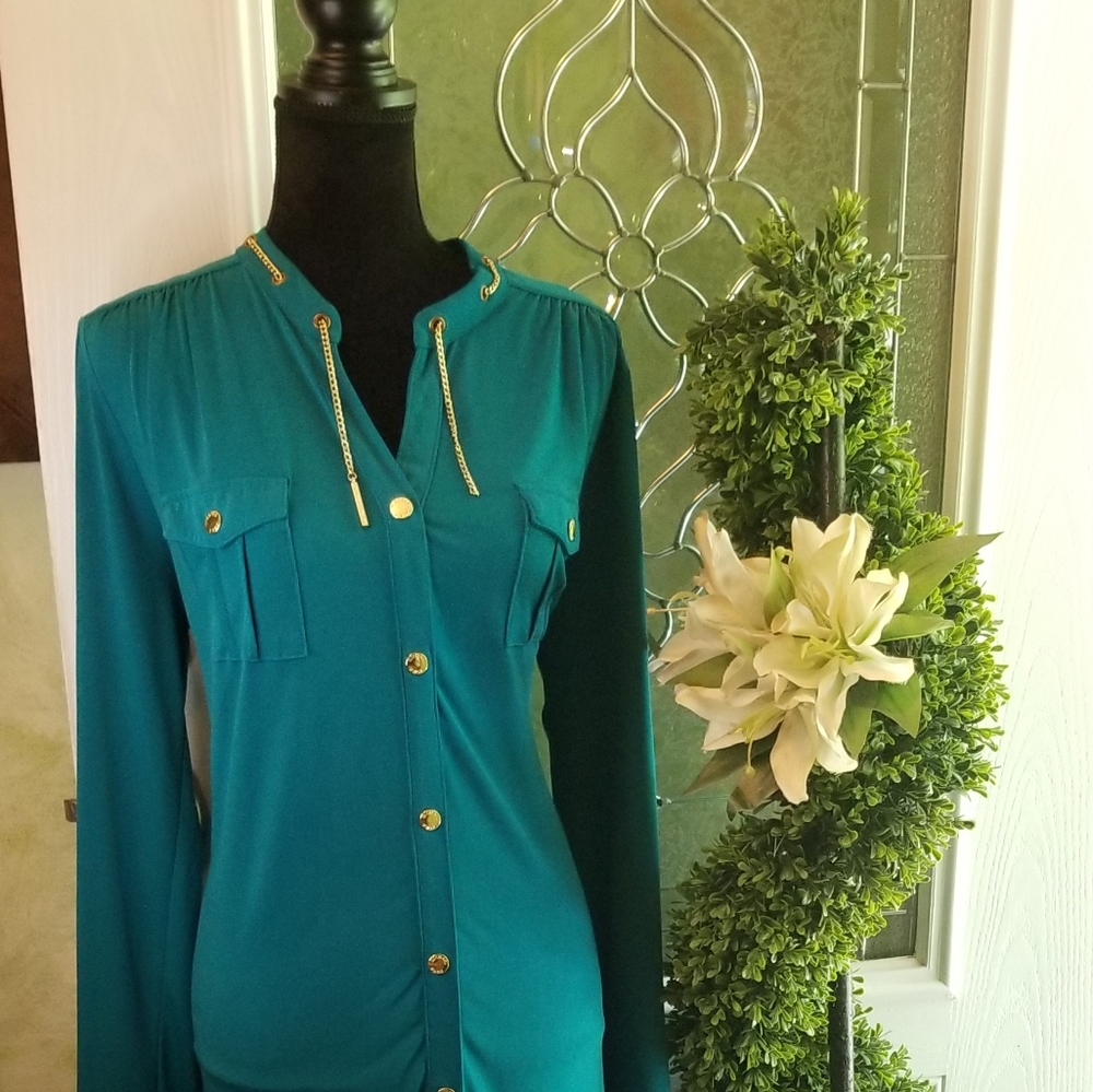 Michael Kors Teal Long Sleeved Dress